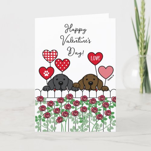 Two Labradors Watching Cartoon Roses Valentine Holiday Card