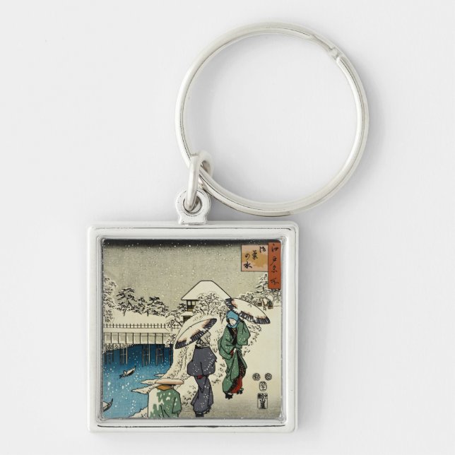 Two Ladies Conversing in the Snow Keychain (Front)