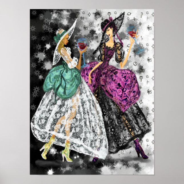 Two Ladies In Black and White Modern Lace Dresses  Poster (Front)