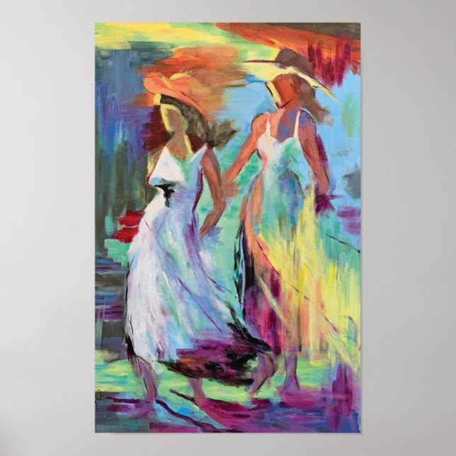 Two Ladies with Hats Painting Poster (Front)