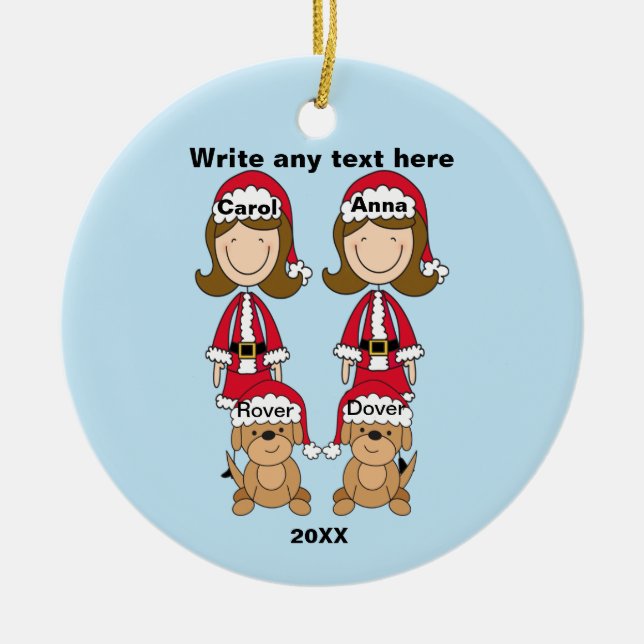 Two Ladies With Two Dogs Christmas Ornament (Front)