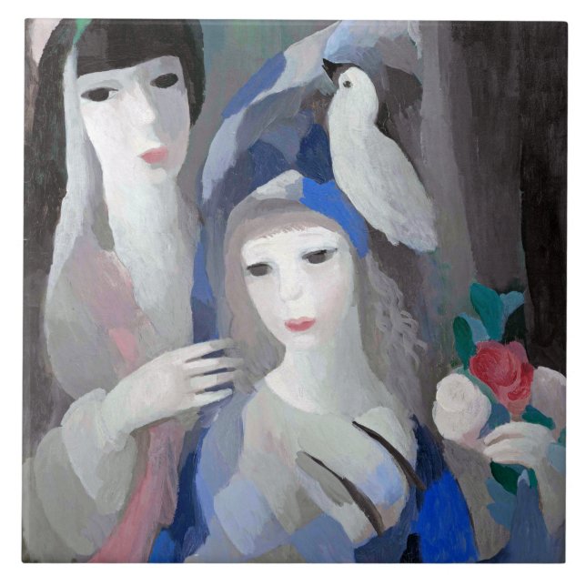 Two Lady and Dove, Marie Laurencin Ceramic Tile (Front)