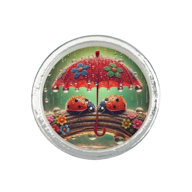 Two Ladybugs Under a Decorative Umbrella Ring (Front)