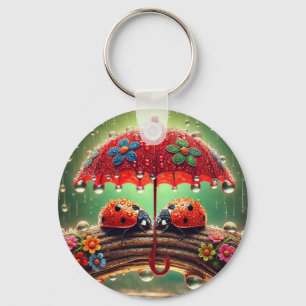 Two Ladybugs Under Umbrella For Lucky Accessories Keychain