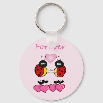 Two Ladybugs With Pillow Hearts  Forever Words Keychain by Iggys_World at Zazzle