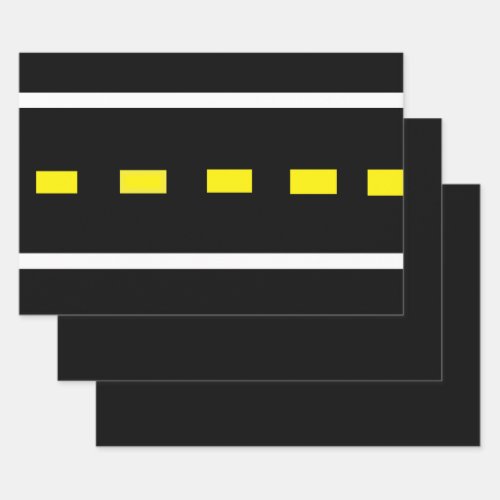 Two Lane Road Wrapping Paper Black White Yellow