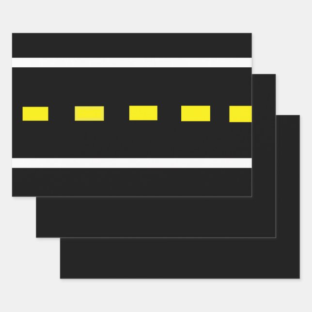 Two Lane Road Wrapping Paper (Black, White, Yellow (Set)