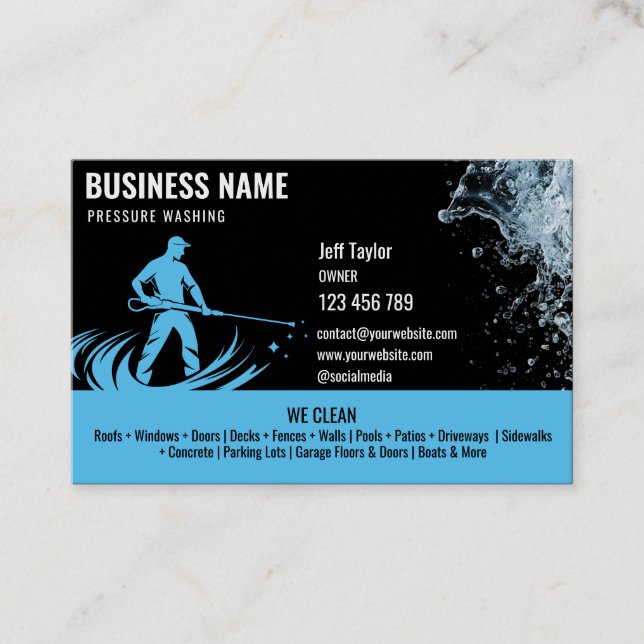 Two Languages Pressure Washing Power Washing Roof Business Card (Front)