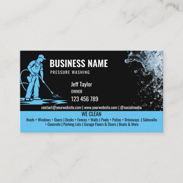 Two Languages Pressure Washing Power Washing Roof Business Card (Front)