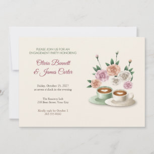 Two Latte Cups and Roses Engagement Party Invite