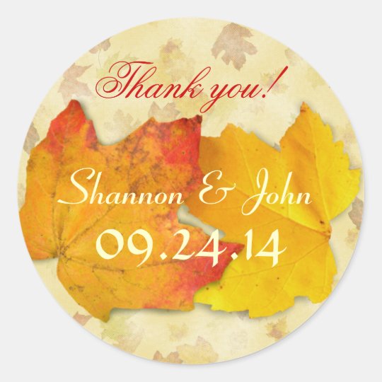 template inch sticker 2 round Wedding Fall Zazzle.com Two Round Leaves Thank Sticker  You