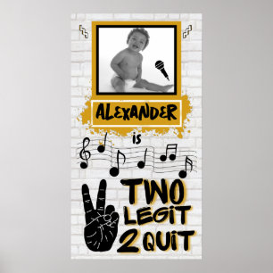 Two Legit Retro 90's Hip Hop 2nd Birthday Photo Poster