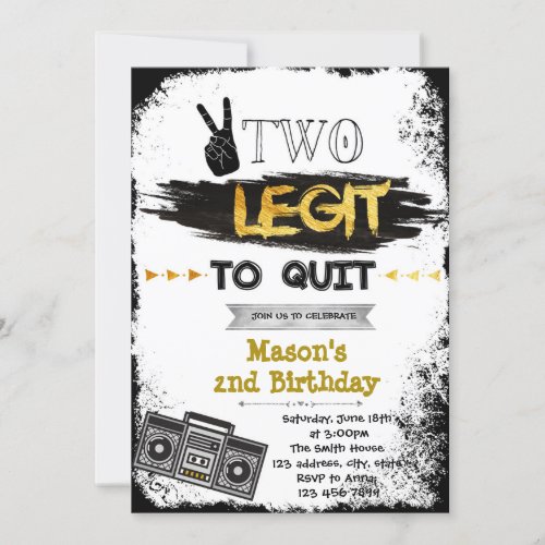 Two legit to quit birthday party invitation