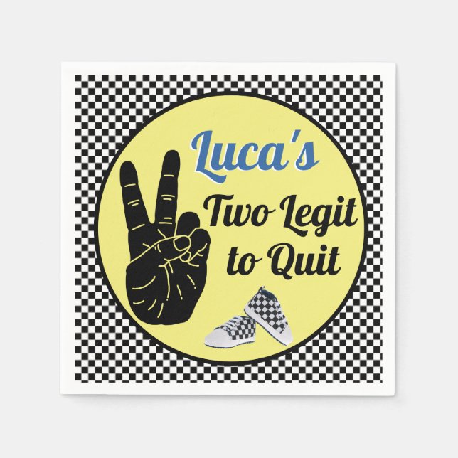 Two Legit to Quit |Retro 2nd Birthday Checkerboard Napkins (Front)