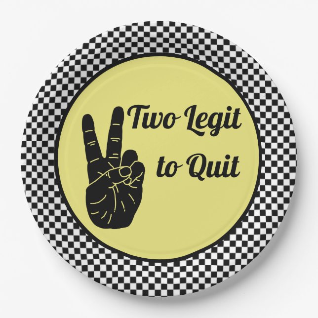Two Legit to Quit| Retro 2nd Birthday Checkerboard Paper Plates (Front)