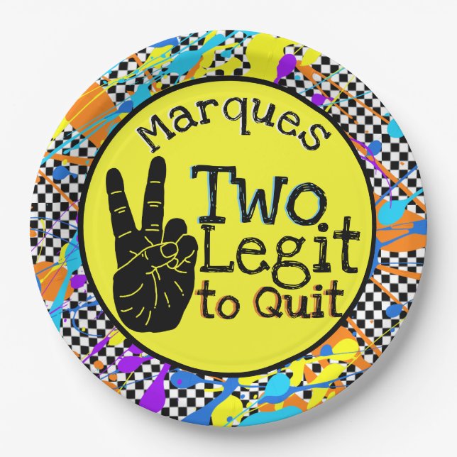 Two Legit to Quit| Retro 2nd Birthday Checkers Paper Plates (Front)