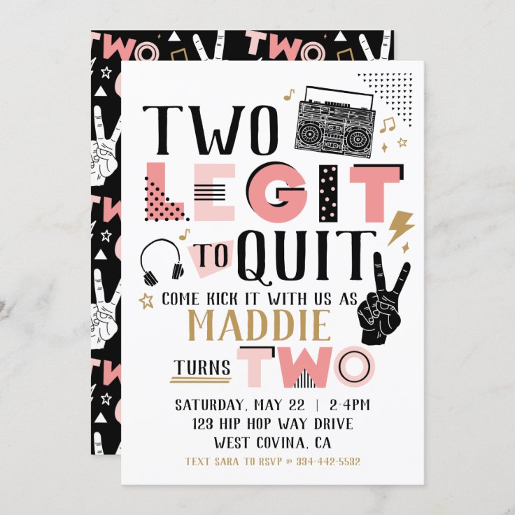 Two Legit To Quit Second Birthday Invitation Zazzle 