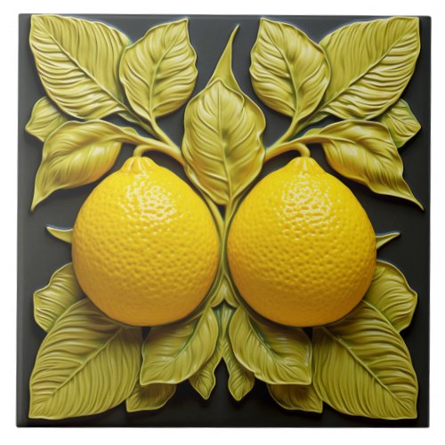 Two Lemons 3D Mediterranean Summer Citrus Ceramic Tile