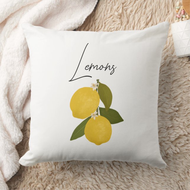 Two Lemons with Green Leaves | Fresh Citrus  Throw Pillow (Blanket)