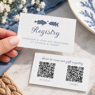Two Less Fish Blue Wedding Registry Couples Shower Enclosure Card