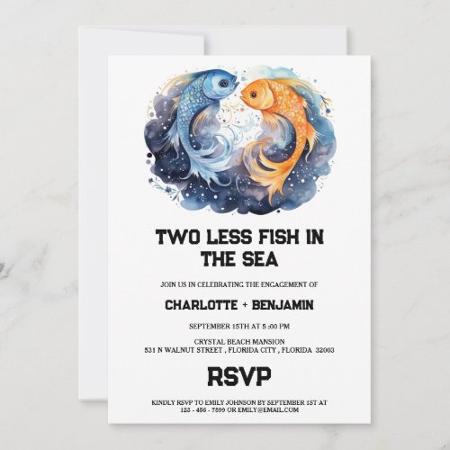 Two Less Fish In The Sea Beach Engagement Party Invitation