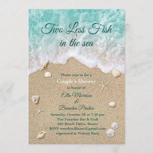 Large Bridal Shower Invitation Two Less Fish in the Sea 8.5 X 5.5
