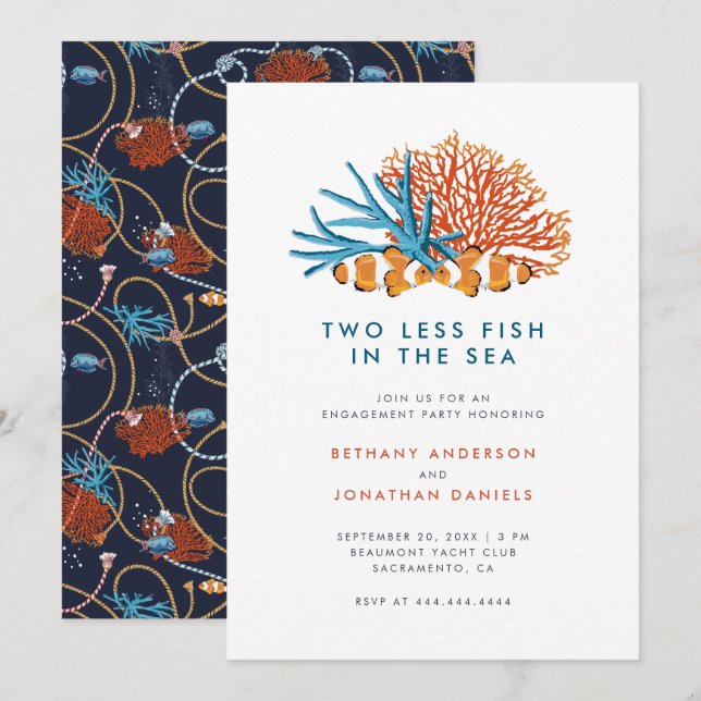 Two Less Fish In The Sea Modern Engagement Party Invitation (Front/Back)