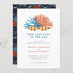 Two Less Fish In The Sea Modern Engagement Party Invitation