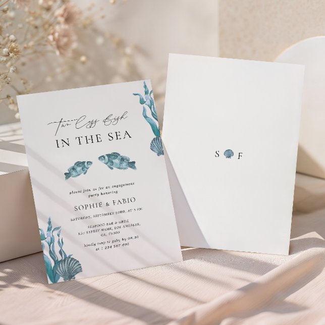 Two Less Fish in the Sea Monogram Engagement Party Invitation (Creator Uploaded)