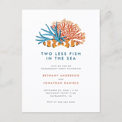 Two Less Fish In The Sea Nautical Engagement Party Invitation Postcard