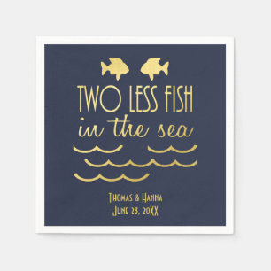 Two Less Fish in the Sea Navy Gold Classic Wedding Napkins