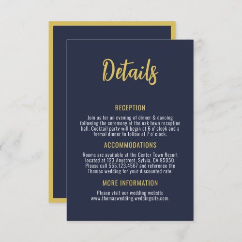 Two Less Fish in the Sea Navy Gold Coastal Wedding Enclosure Card