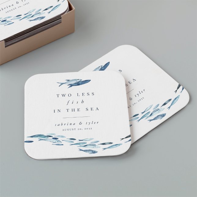 Two Less Fish in The Sea Personalized Square Paper Coaster (Creator Uploaded)