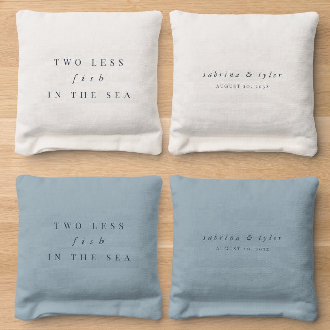 Two Less Fish in The Sea Personalized Wedding Cornhole Bags (Wood)