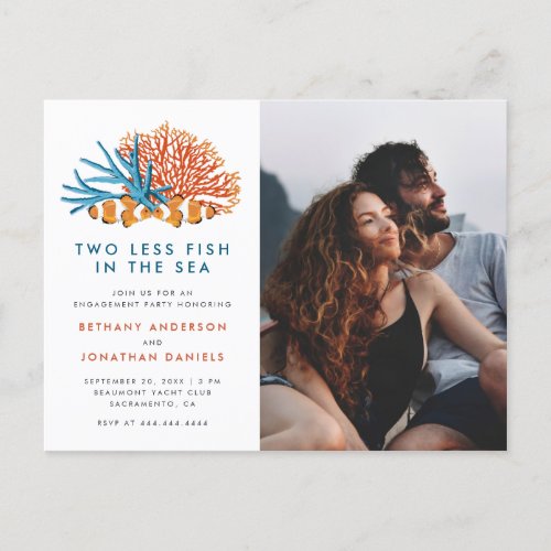 Two Less Fish In The Sea Photo Engagement Party Invitation Postcard
