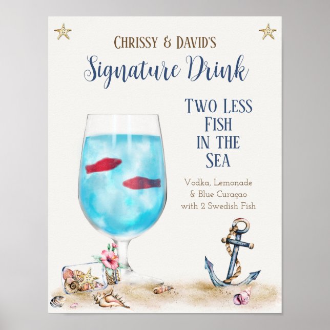 Two Less Fish in the Sea Signature Drink Sign (Front)