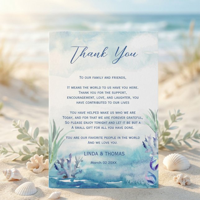 Two Less Fish in The Sea Summer Wedding Thank You Card (#BeachWedding #CoastalWedding #OceanInspired #WeddingThankYouCard #SummerWedding #SeasideRomance )