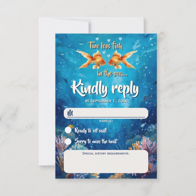 Two Less Fish In The Sea Underwater Wedding RSVP Card (Front)