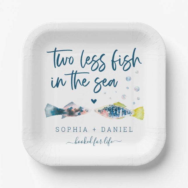 Two Less Fish In The Sea Wedding Paper Plates (Front)