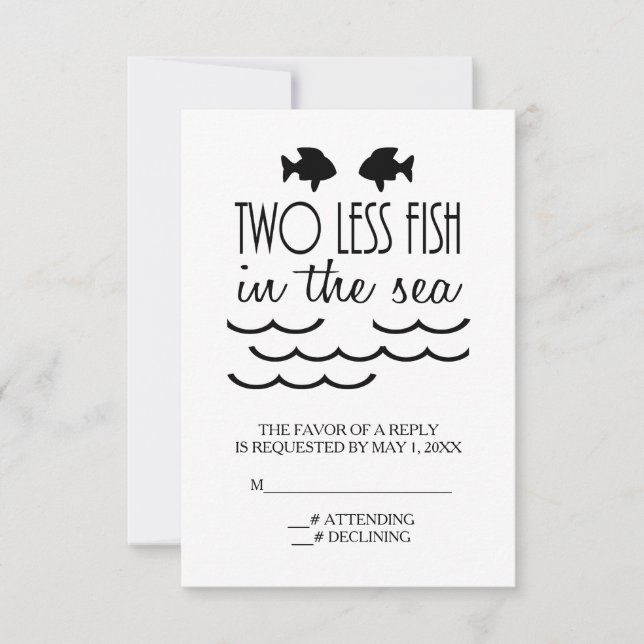 Two Less Fish in the Sea Wedding RSVP Card (Front)