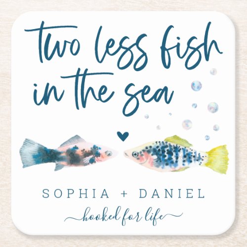 Two Less Fish In The Sea Wedding Square Paper Coas Square Paper Coaster