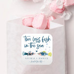 Two Less Fish In The Sea Wedding Square Sticker<br><div class="desc">This design features a nautical pair of watercolor fish and a modern script font. Click the "Customize it further" button to get started with your layout - even change the color of the wording! See the entire collection for more matching items!</div>