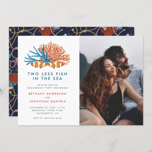 Two Less Fish Nautical Photo Engagement Party Invitation