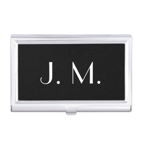 Two Letter Black Monogram Minimal White Typography Business Card Case