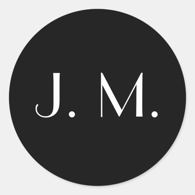 Two Letter Black Monogram Minimal White Typography Classic Round Sticker (Front)