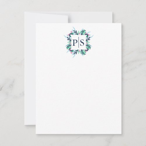 Two Letter Floral Monogram Personalized Stationery Note Card