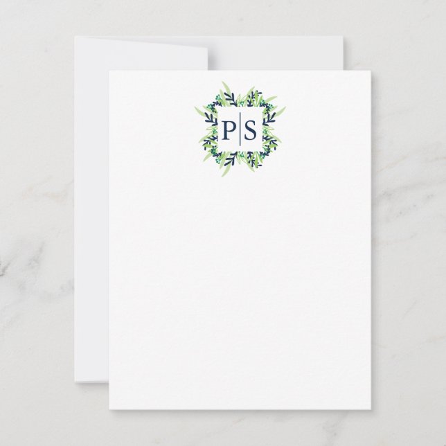 Two Letter Floral Monogram Personalized Stationery Note Card (Front)