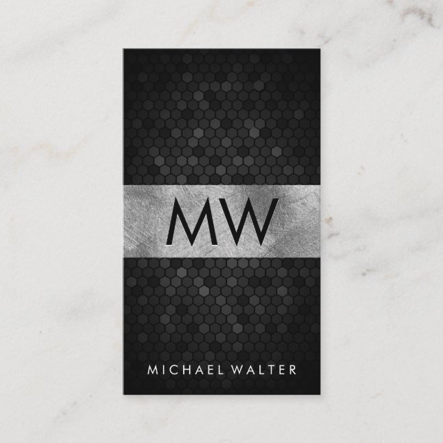 Two Letter Monogram | Geometric Metallic Business Card (Front)