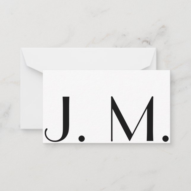 Two Letter Monogram Modern Black White Minimal Note Card (Front)