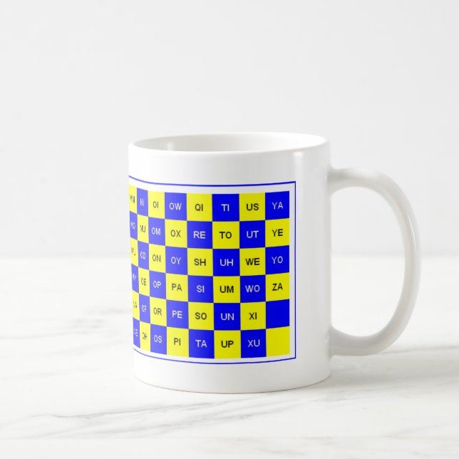 Two Letter Word Blue and Yellow US English Coffee Mug (Right)